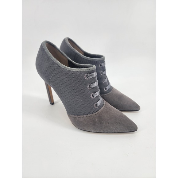 Nine West Shoes - Nine West Nwtria Gray Suede Knit Lace Up Pointed Toe Stiletto Ankle Boots 7.5M